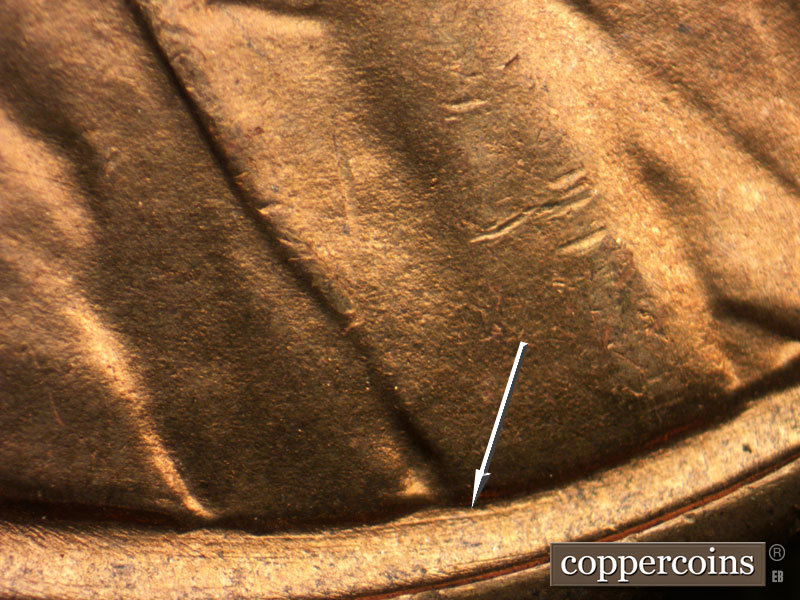 Die-stage B marker on 1953S•1DO•001 (1953 Doubled Die Obverse).