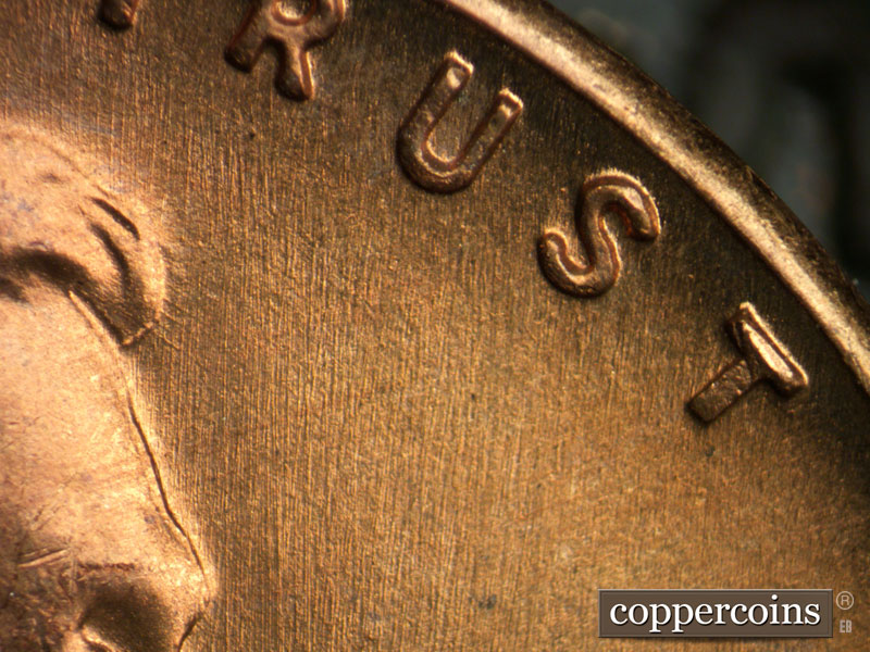 Die-stage B marker on 1953S•1DO•001 (1953 Doubled Die Obverse).