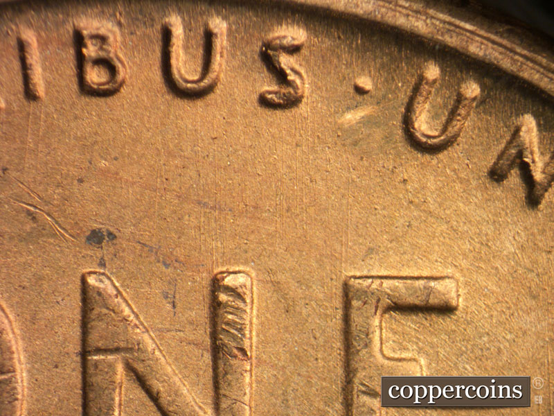 Die-stage B marker on 1953S•1DO•001 (1953 Doubled Die Obverse).