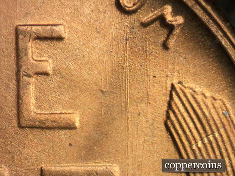 Die-stage B marker on 1953S•1DO•001 (1953 Doubled Die Obverse).