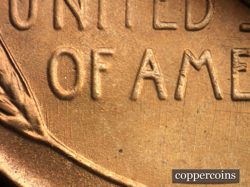 Die-stage B marker on 1953S•1DO•001 (1953 Doubled Die Obverse).