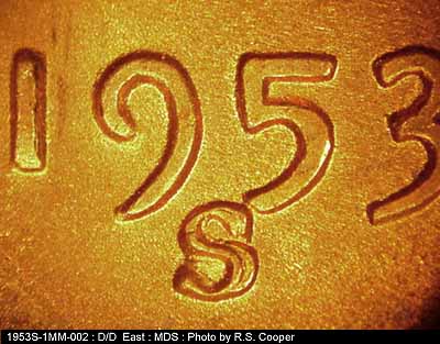 1953 Lincoln cent obverse, CopperCoins die 1953S•1MM•002.