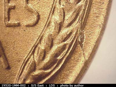 Die-stage C marker on 1953S•1MM•002 (1953 Repunched Mint Mark).