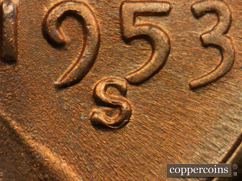 Die-stage C marker on 1953S•1MM•003 (1953 Repunched Mint Mark).