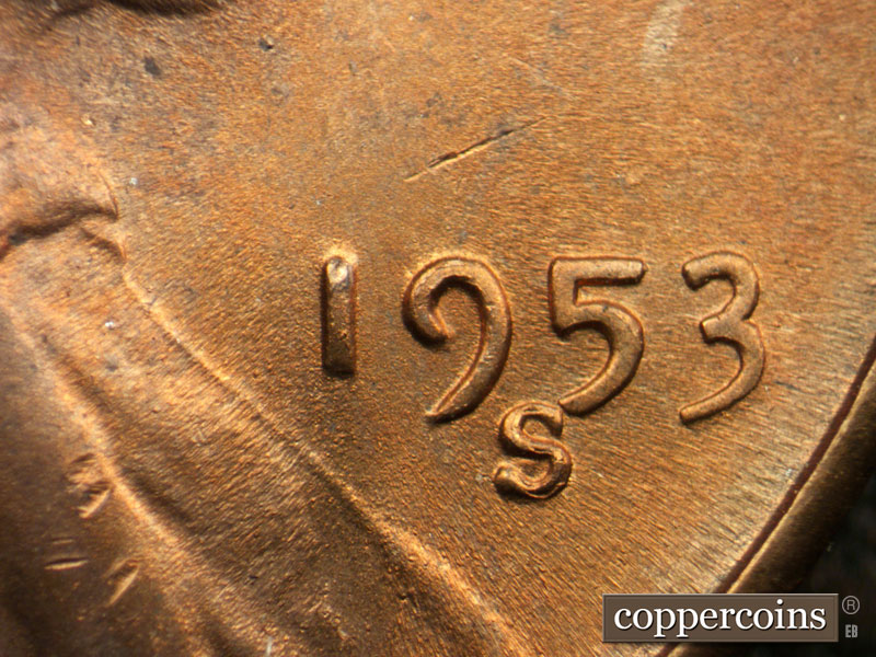 Die-stage C marker on 1953S•1MM•003 (1953 Repunched Mint Mark).
