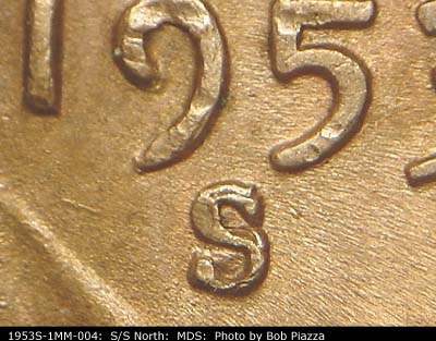 1953 Lincoln cent obverse, CopperCoins die 1953S•1MM•004.