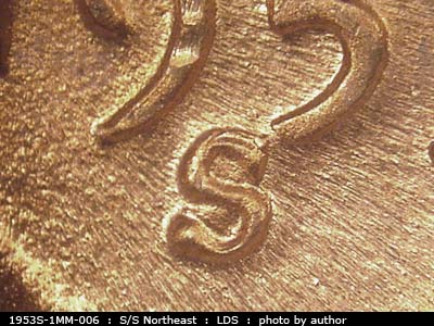 Die-stage C marker on 1953S•1MM•006 (1953 Repunched Mint Mark).