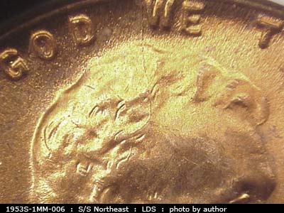 Die-stage C marker on 1953S•1MM•006 (1953 Repunched Mint Mark).