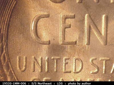 Die-stage C marker on 1953S•1MM•006 (1953 Repunched Mint Mark).