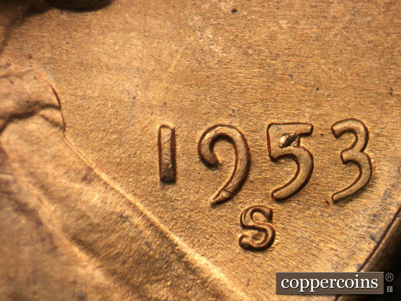 Die-stage C marker on 1953S•1MM•008 (1953 Repunched Mint Mark).