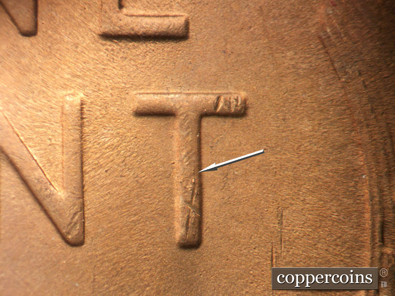 Die-stage B marker on 1953S•1MM•010 (1953 Repunched Mint Mark).