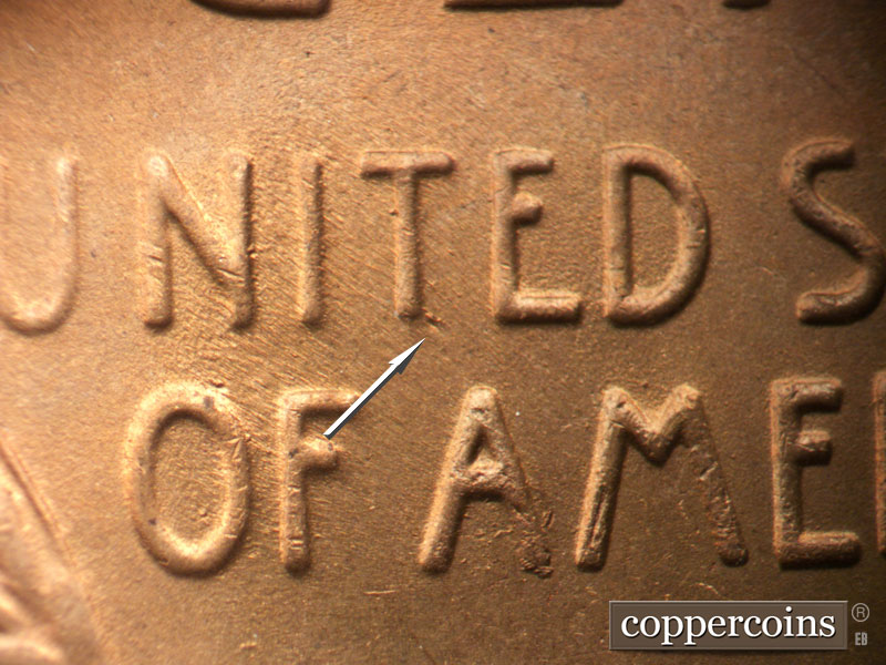 Die-stage B marker on 1953S•1MM•010 (1953 Repunched Mint Mark).