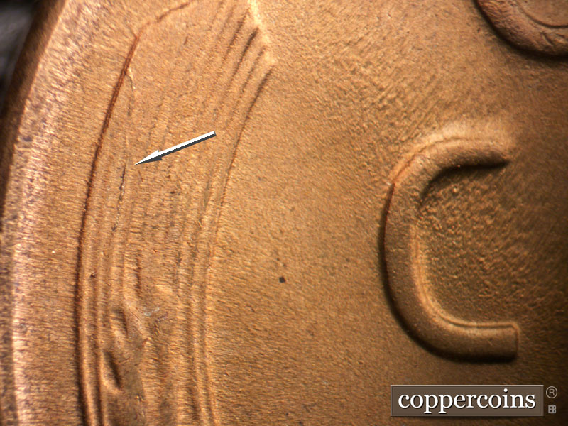 Die-stage B marker on 1953S•1MM•010 (1953 Repunched Mint Mark).