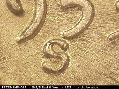 Die-stage C marker on 1953S•1MM•013 (1953 Repunched Mint Mark).