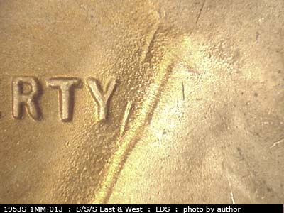 Die-stage C marker on 1953S•1MM•013 (1953 Repunched Mint Mark).