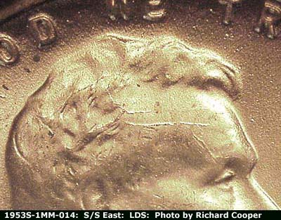 Die-stage C marker on 1953S•1MM•014 (1953 Repunched Mint Mark).