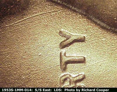 Die-stage C marker on 1953S•1MM•014 (1953 Repunched Mint Mark).