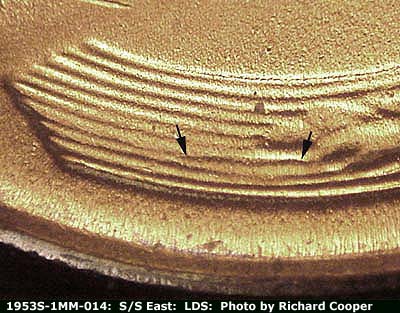 Die-stage C marker on 1953S•1MM•014 (1953 Repunched Mint Mark).