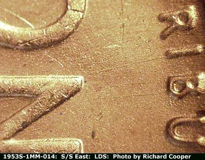 Die-stage C marker on 1953S•1MM•014 (1953 Repunched Mint Mark).