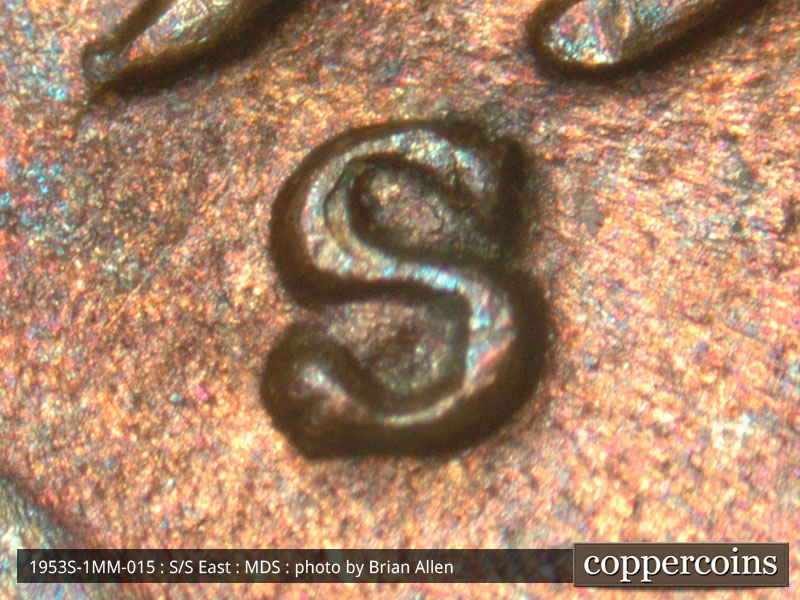 1953 Lincoln cent obverse, CopperCoins die 1953S•1MM•015.