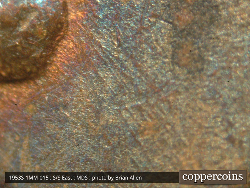 Die-stage B marker on 1953S•1MM•015 (1953 Repunched Mint Mark).