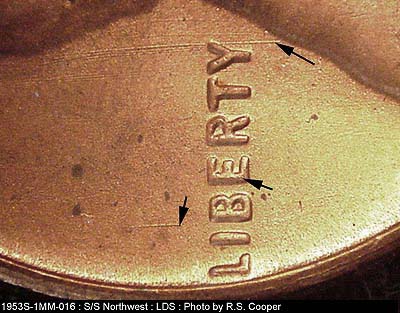 Die-stage C marker on 1953S•1MM•016 (1953 Repunched Mint Mark).