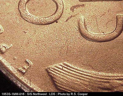 Die-stage C marker on 1953S•1MM•016 (1953 Repunched Mint Mark).