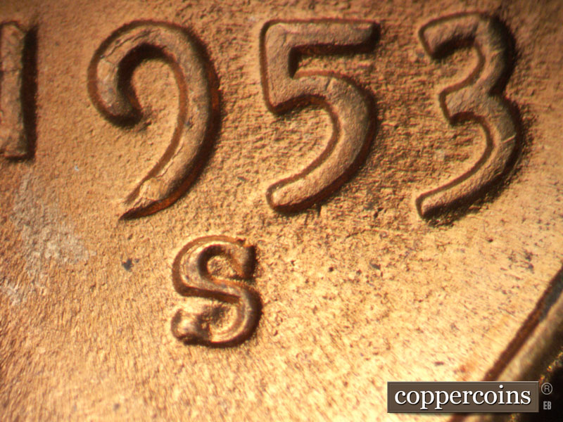 Die-stage C marker on 1953S•1MM•017 (1953 Repunched Mint Mark).