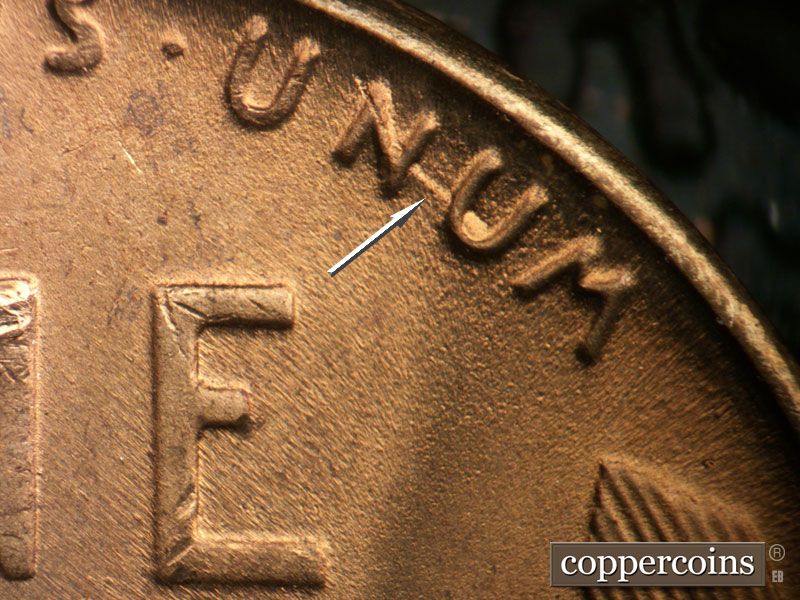 Die-stage C marker on 1953S•1MM•017 (1953 Repunched Mint Mark).
