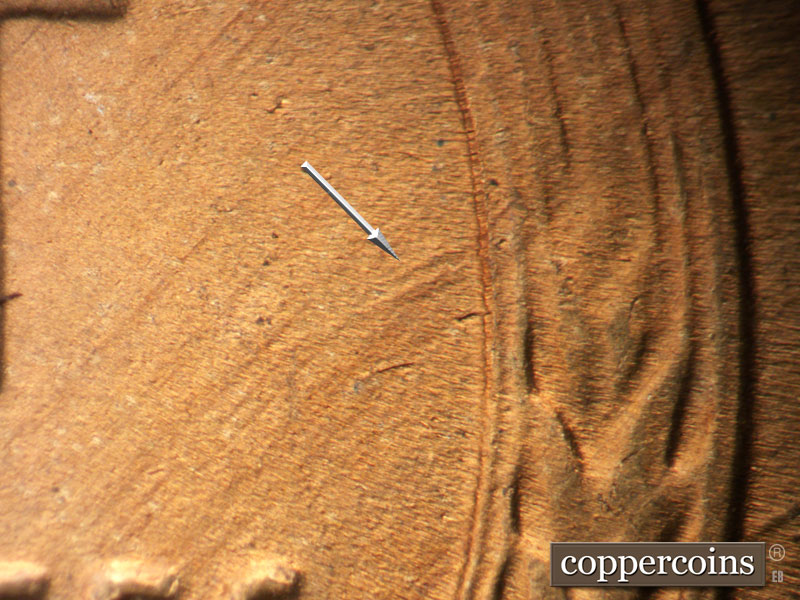 Die-stage B marker on 1953S•1MM•018 (1953 Repunched Mint Mark).