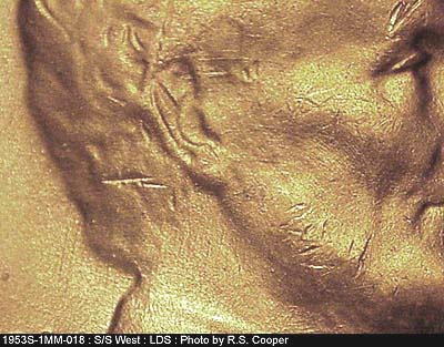 Die-stage C marker on 1953S•1MM•018 (1953 Repunched Mint Mark).