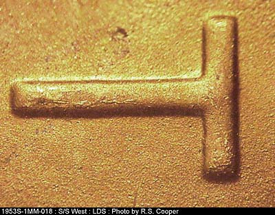 Die-stage C marker on 1953S•1MM•018 (1953 Repunched Mint Mark).