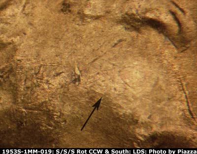 Die-stage C marker on 1953S•1MM•019 (1953 Repunched Mint Mark).