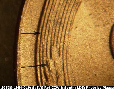 Die-stage C marker on 1953S•1MM•019 (1953 Repunched Mint Mark).