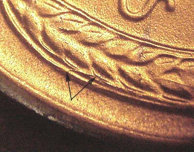 Die-stage B marker on 1953S•1MM•020 (1953 Repunched Mint Mark).