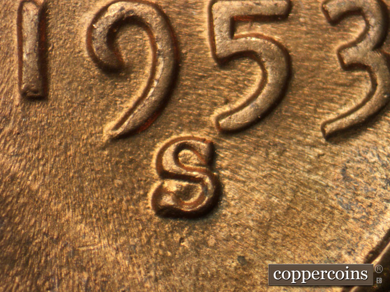 Die-stage C marker on 1953S•1MM•020 (1953 Repunched Mint Mark).