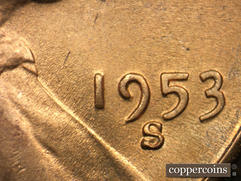 Die-stage C marker on 1953S•1MM•020 (1953 Repunched Mint Mark).