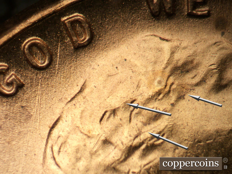 Die-stage B marker on 1953S•1MM•021 (1953 Repunched Mint Mark).