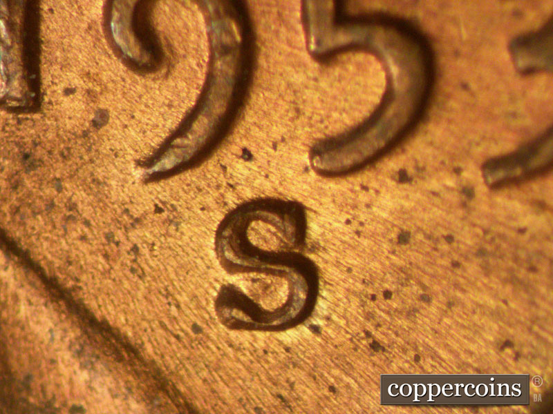 Die-stage A marker on 1953S•1MM•023 (1953 Repunched Mint Mark).