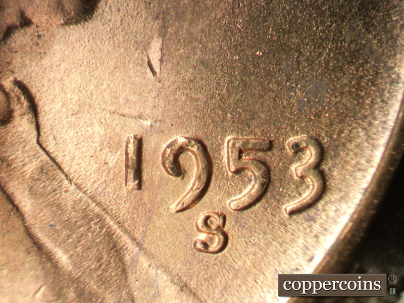 Die-stage C marker on 1953S•1MM•024 (1953 Repunched Mint Mark).