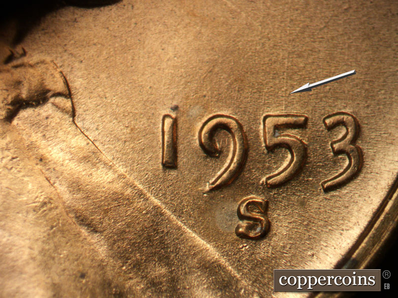 Die-stage B marker on 1953S•1MM•026 (1953 Repunched Mint Mark).