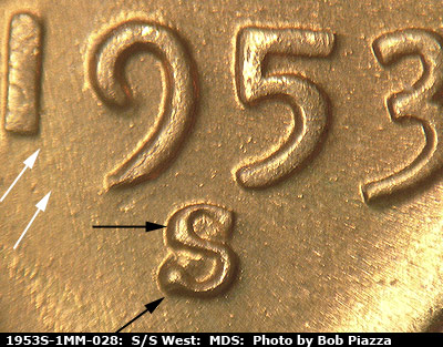 1953 Lincoln cent obverse, CopperCoins die 1953S•1MM•028.