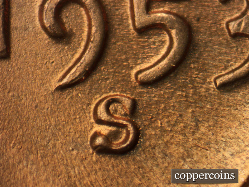 Die-stage C marker on 1953S•1MM•028 (1953 Repunched Mint Mark).