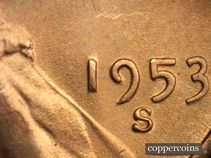 Die-stage C marker on 1953S•1MM•028 (1953 Repunched Mint Mark).