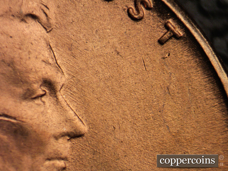 Die-stage B marker on 1953S•1MM•031 (1953 Repunched Mint Mark).