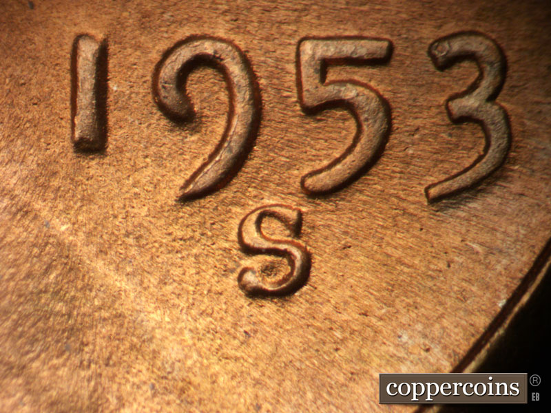 Die-stage A marker on 1953S•1MM•032 (1953 Repunched Mint Mark).