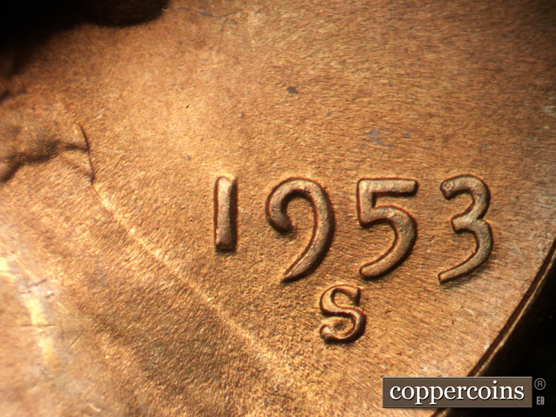 Die-stage A marker on 1953S•1MM•032 (1953 Repunched Mint Mark).