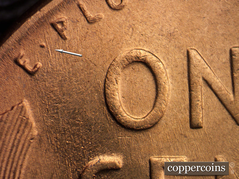 Die-stage B marker on 1953S•1MM•032 (1953 Repunched Mint Mark).