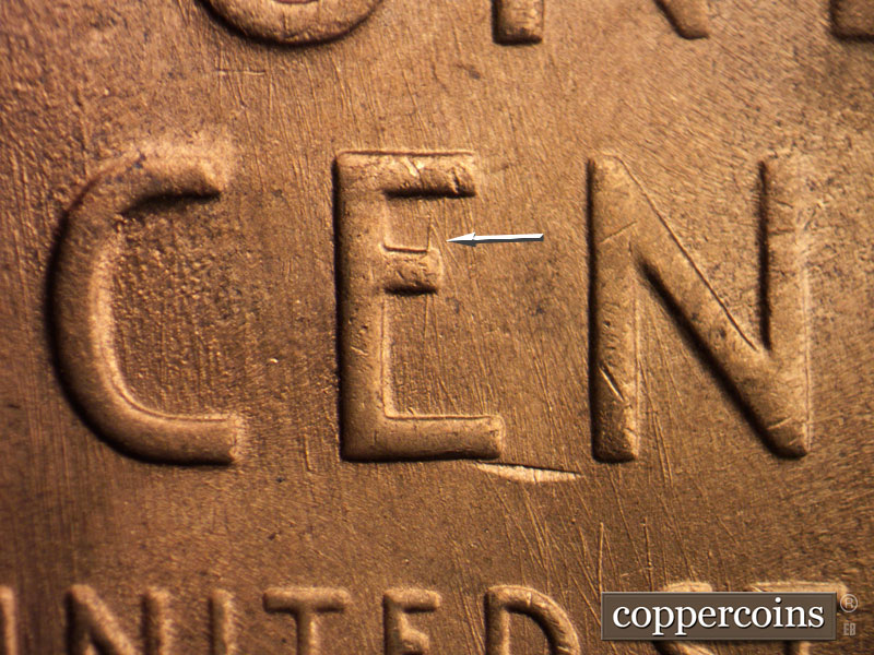 Die-stage B marker on 1953S•1MM•032 (1953 Repunched Mint Mark).