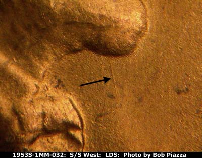 Die-stage C marker on 1953S•1MM•032 (1953 Repunched Mint Mark).